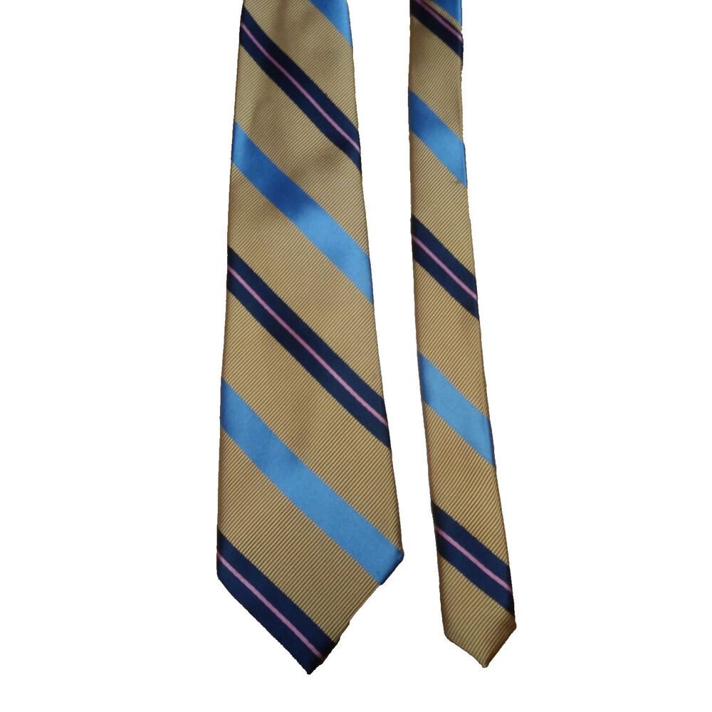 Mens Tie Meeting Street Platinum Collection Repp Silk  Striped Gold Self-Tipped